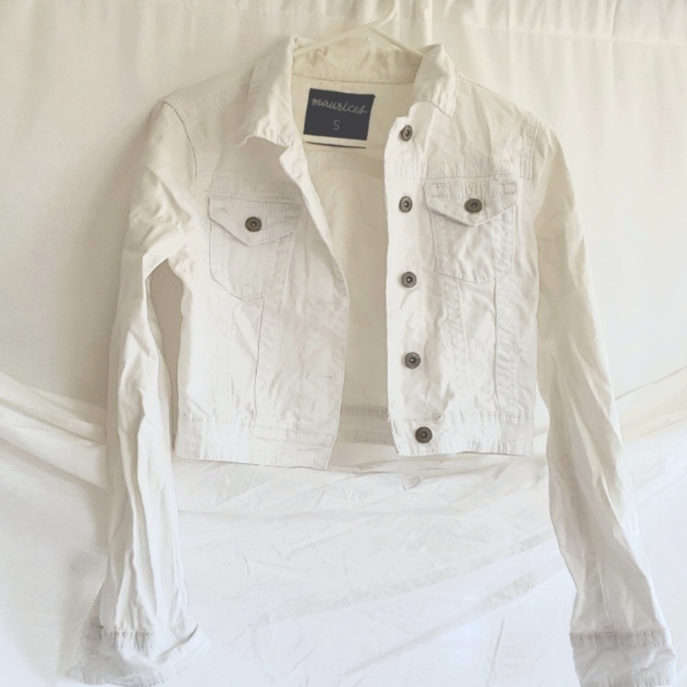 Cropped white jean jacket